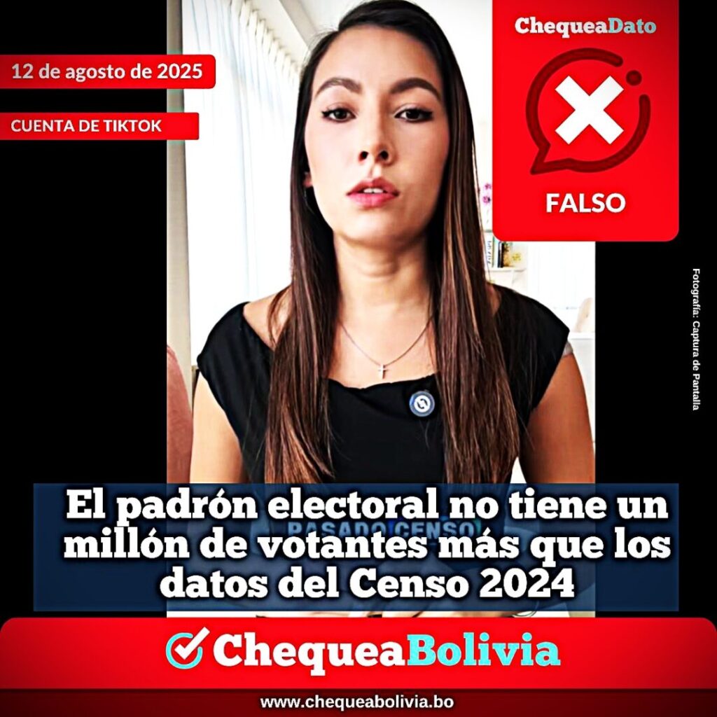 Las declaraciones de la diputada Mayra Zalles sobre el censo y el padrón son falsas. / Foto: Chequea.